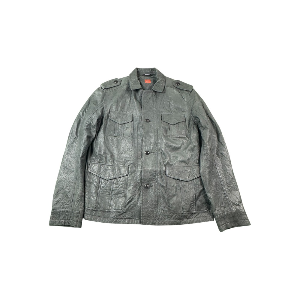 Hugo Boss Orange‎ Label Mens Grey Leather Field Jacket Epaulettes Size 42R 52
